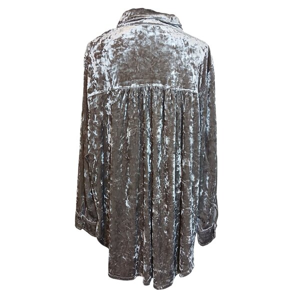 Jessica Simpson Womens XL Crushed Velvet Shirt Shacket Oversized Button Stretch - Picture 4 of 7